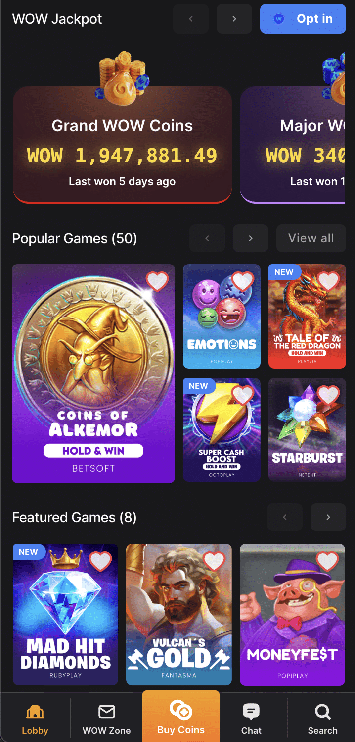 WOW Vegas casino games